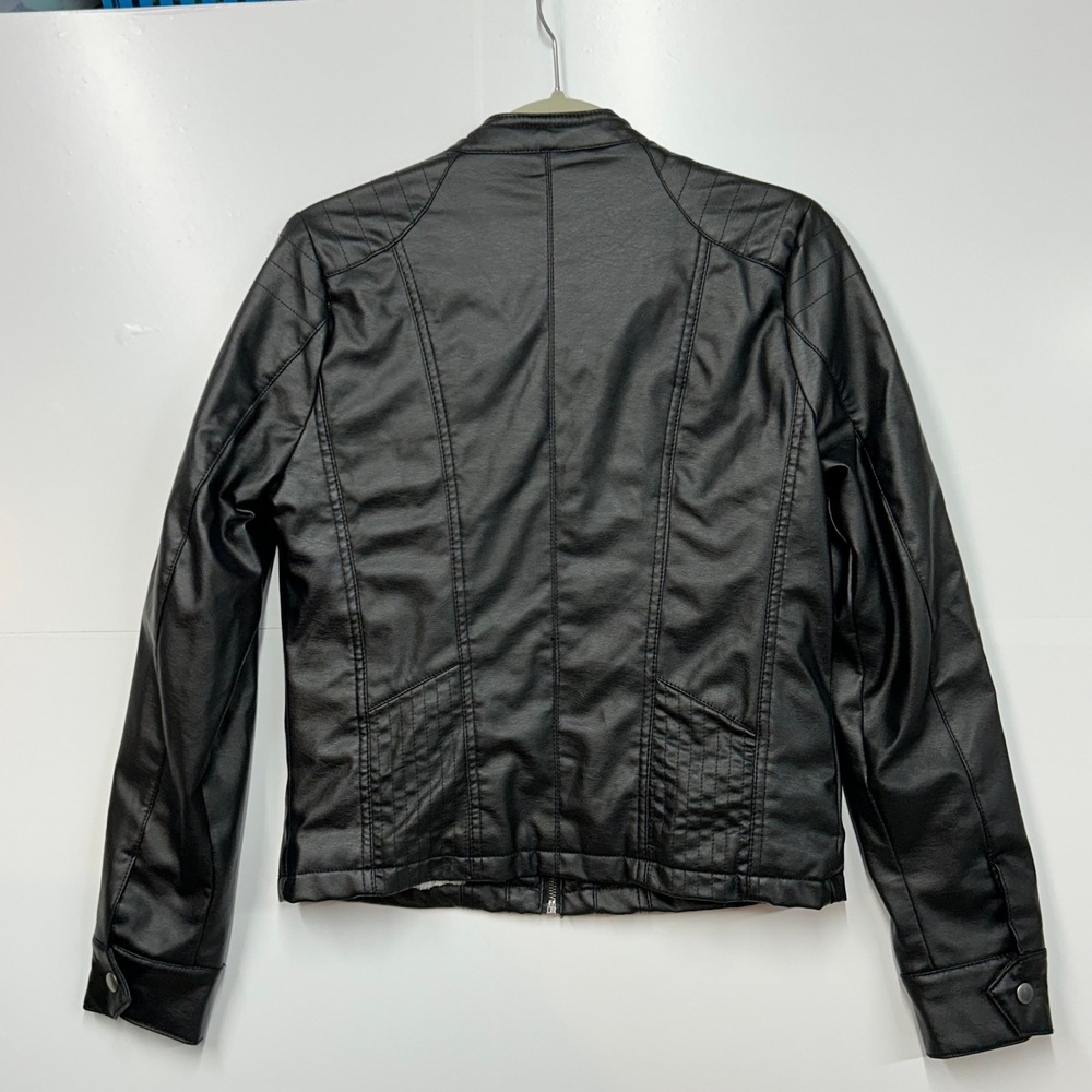 J2 Womens Small Black Faux Leather Faux Fur Lined Moto Biker Jacket READ - Picture 2 of 14
